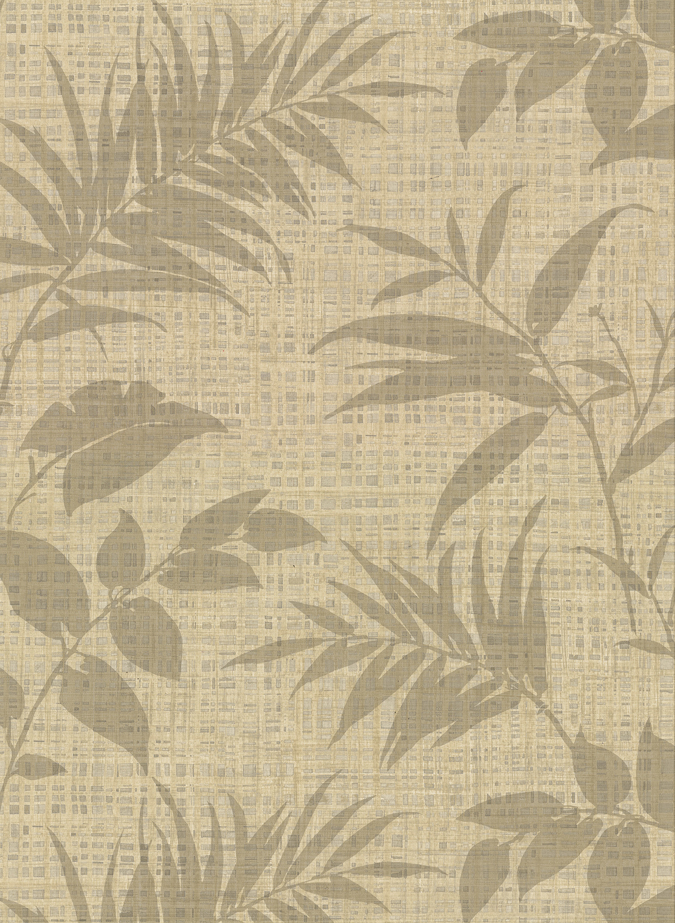 Chandler Khaki Botanical Faux Grasscloth Wallcovering