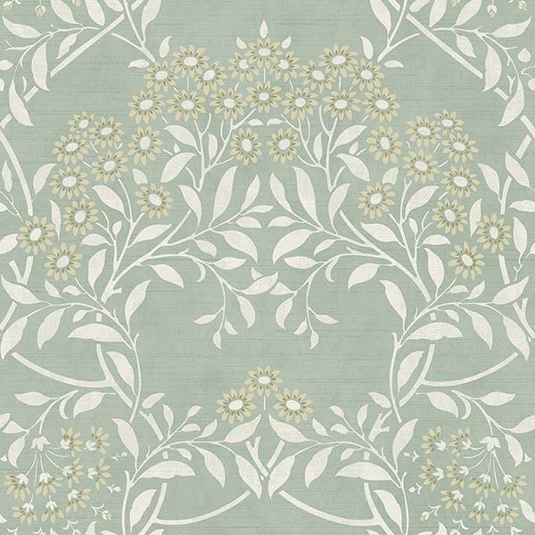 Penelope Green Floral Damask Wallpaper