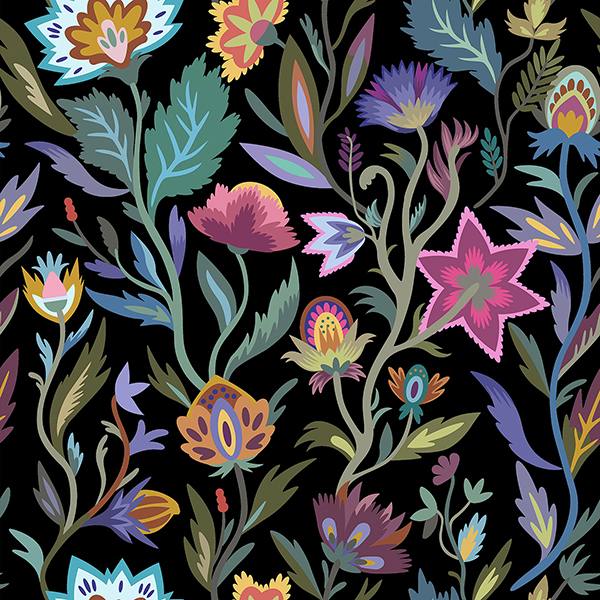 Mallory Black Vivid Floral Wallpaper