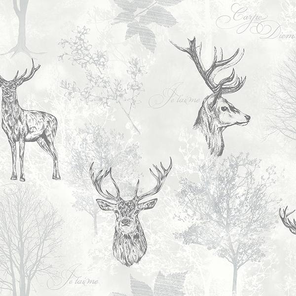 Gilbert Black Etched Stag Wallpaper