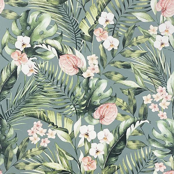 Harrietta Sea Green Tropical Floral Wallpaper