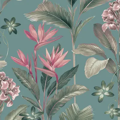 Oliana Teal Floral Wallpaper