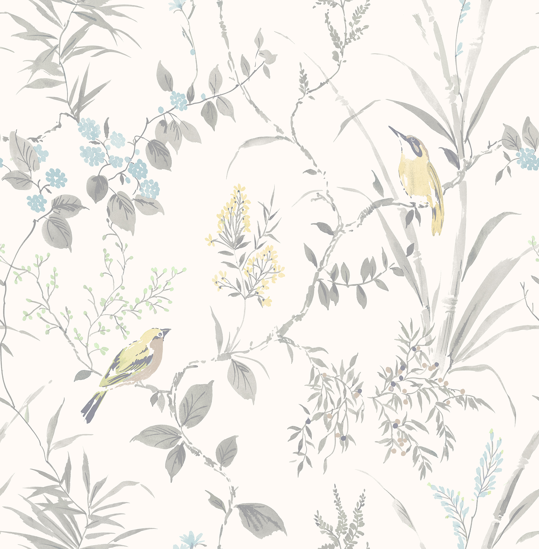 Imperial Garden Light Grey Botanical Wallpaper
