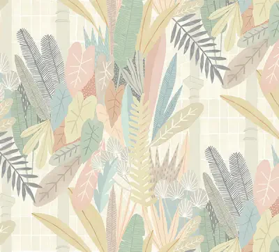 Glasshouse Pastel Tropical Damask Wallpaper