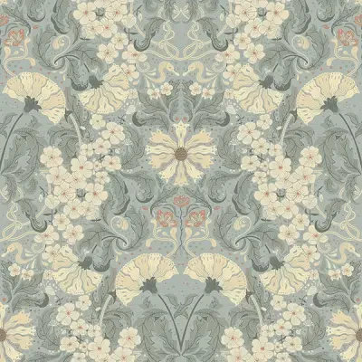 Ojvind Light Blue Floral Ogee Wallpaper