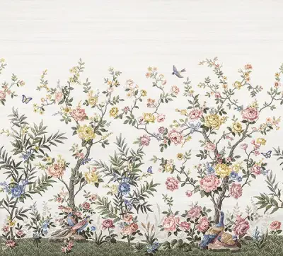 Spring Chinoiserie Soft White Wall Mural