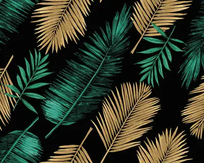 Emerald Green and Gold Palm Leaves Wall Mural
