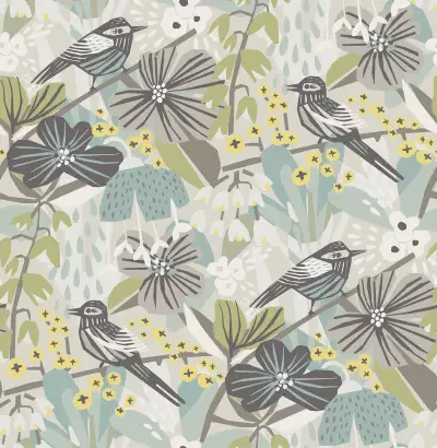 Grey Aqua Jaybird Peel & Stick Wallpaper