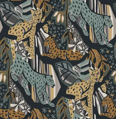 Navy Gold Cat Nap Peel & Stick Wallpaper