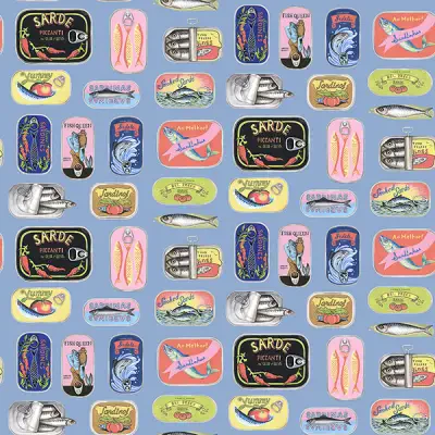 Blue Sardine Tins Peel & Stick Wallpaper