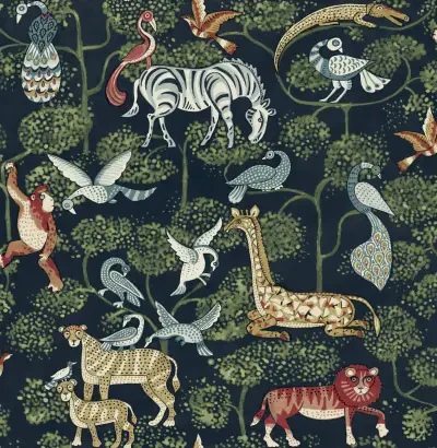Rigby Navy Jungle Animals Wallpaper