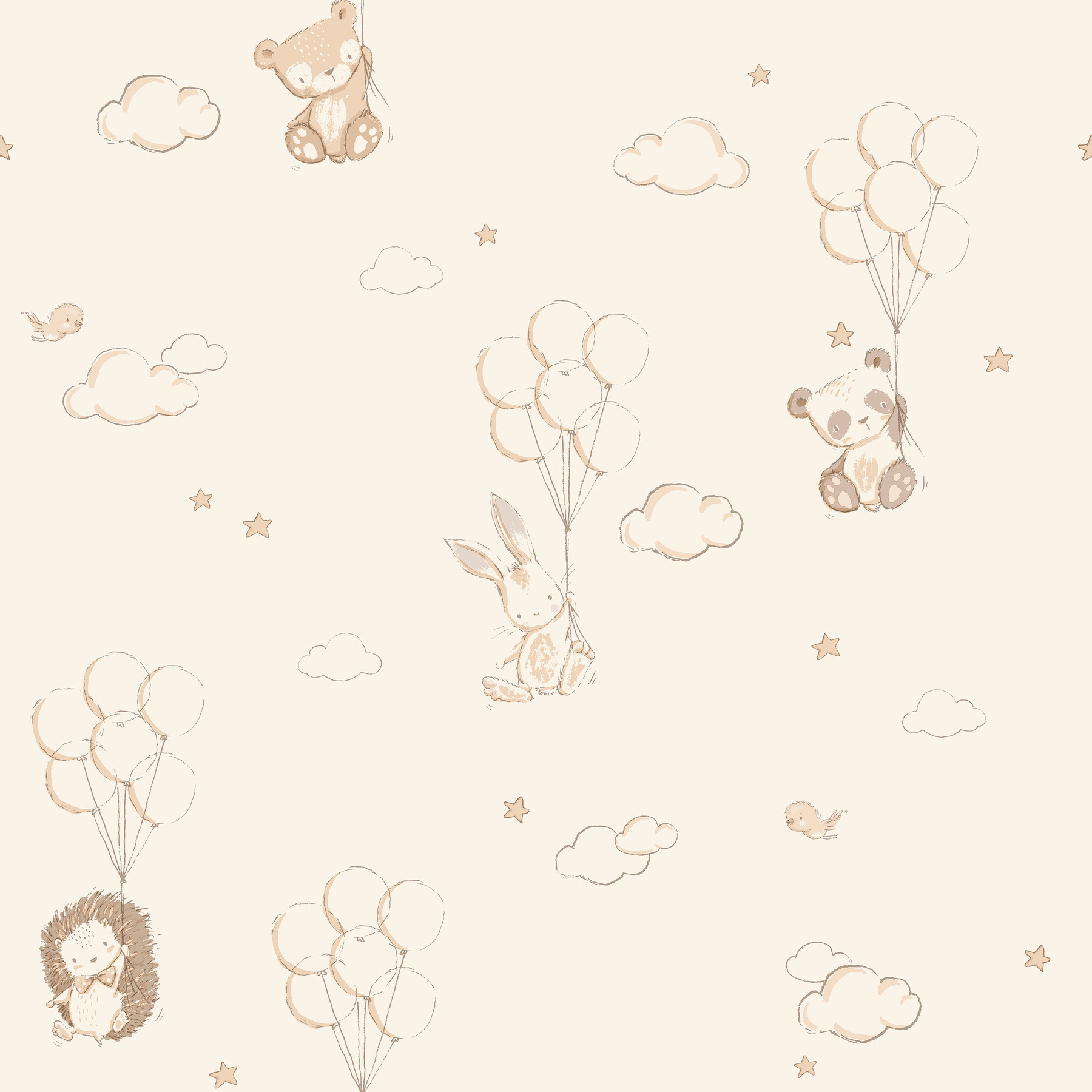 Floating Balloons Light Brown Animal Wallpaper