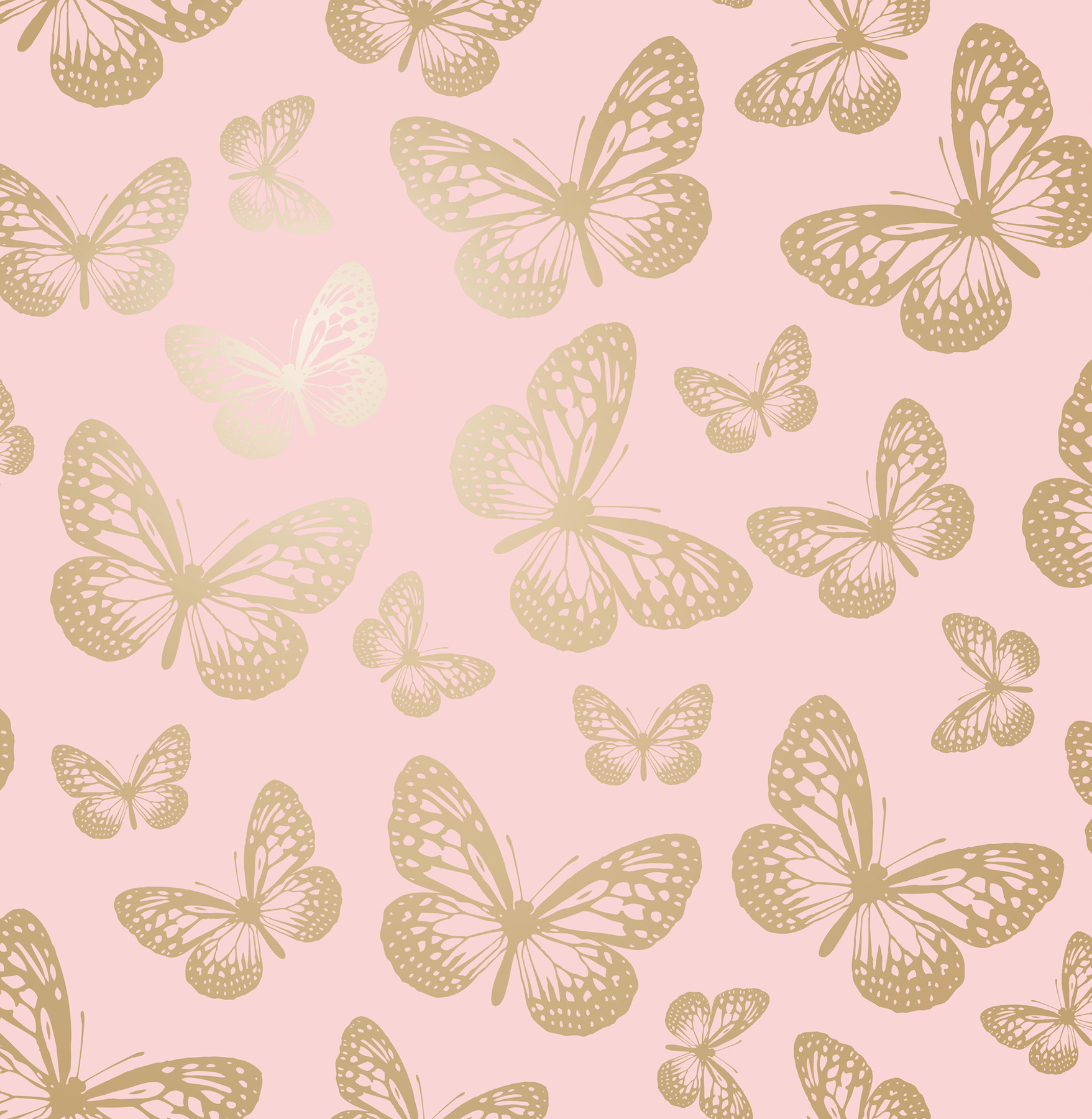 Metallic Butterflies Pink Whimsical Wallpaper