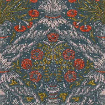 FLORAL ORNAMENT Scarlet Blue