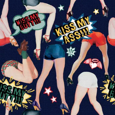 KISS MY ASS Indigo Blue, Red, Yellow