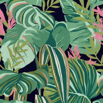TROPICAL FOLIAGE Anthracite Green, Black, Pink