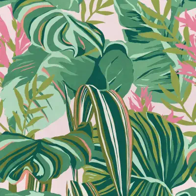 TROPICAL FOLIAGE Green, Pink
