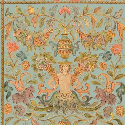 BROCADE Powder Green, Blue, Gold