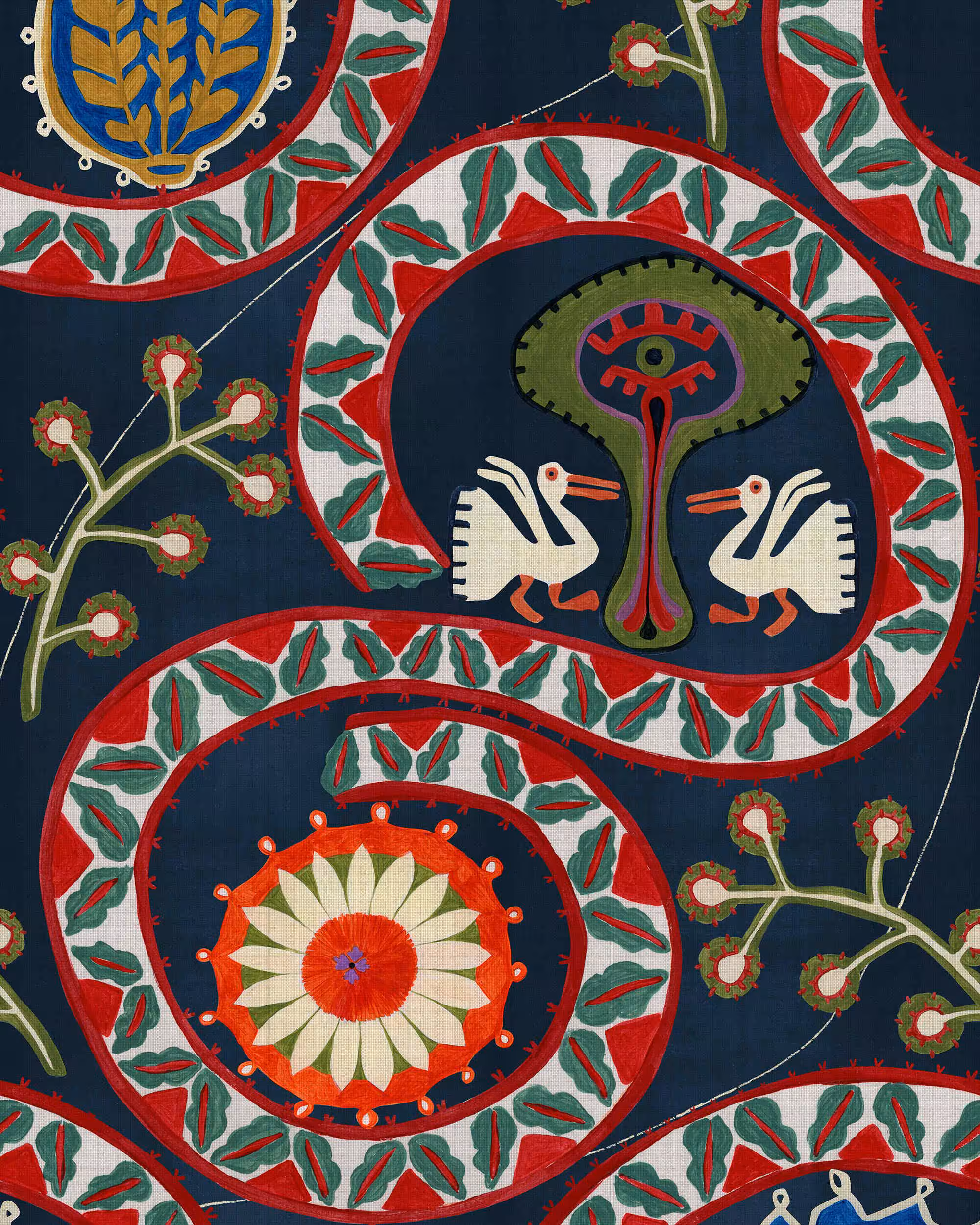 Two Storks Anthracite Wallpaper