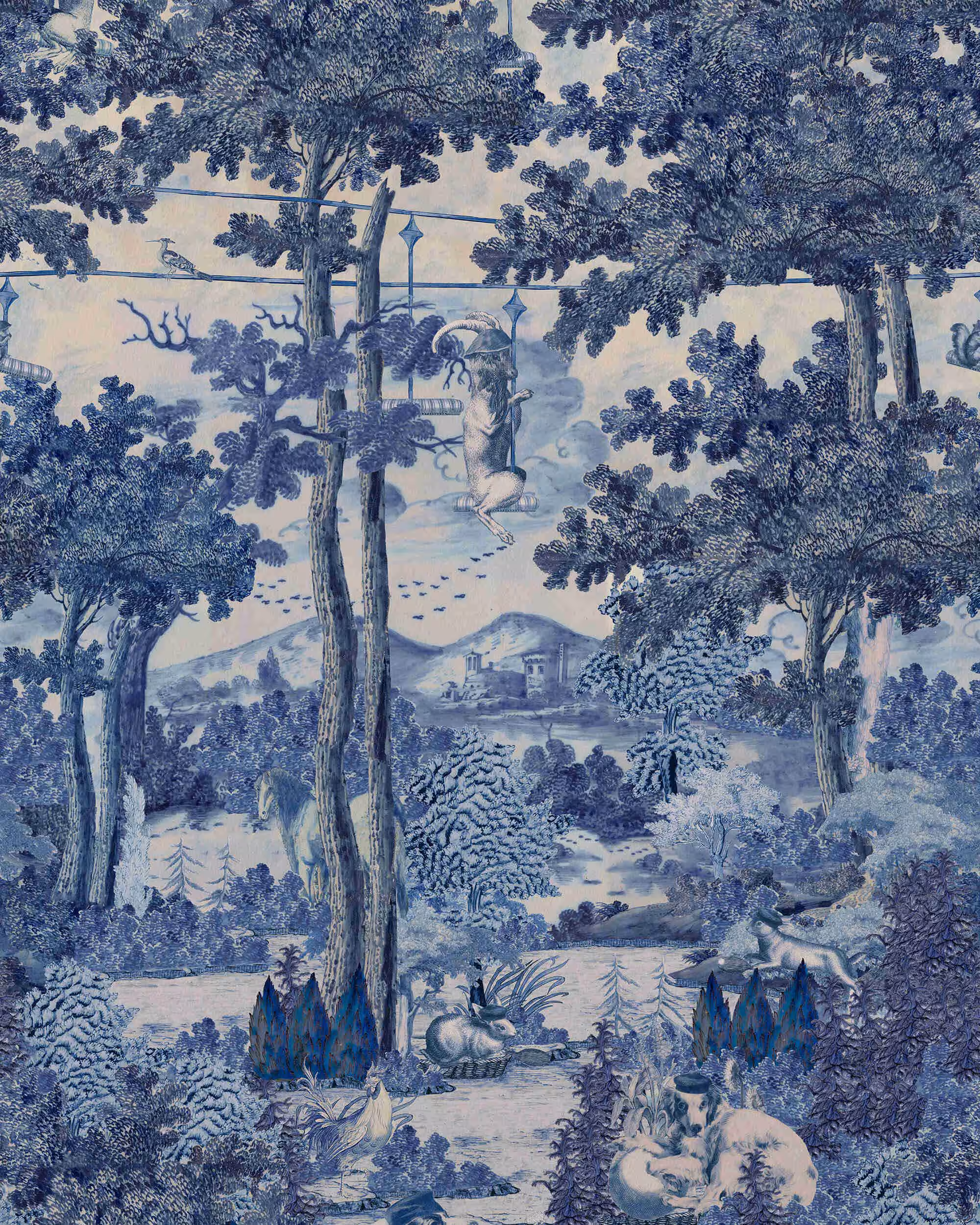 Toile Du Carpathians Indigo Wallpaper