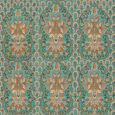 FLORAL TAPESTRY Turquoise, Taupe, Orange