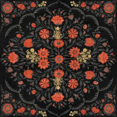 HINDU BLOOM Anthracite Red, Gold, Black