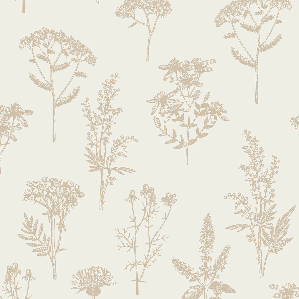 Luminous Botanical Sketch Metallic Gold Wallpaper