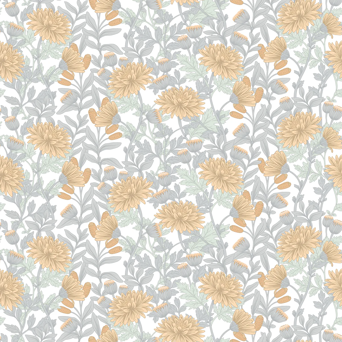 Floral Sonata Yellow Wallpaper