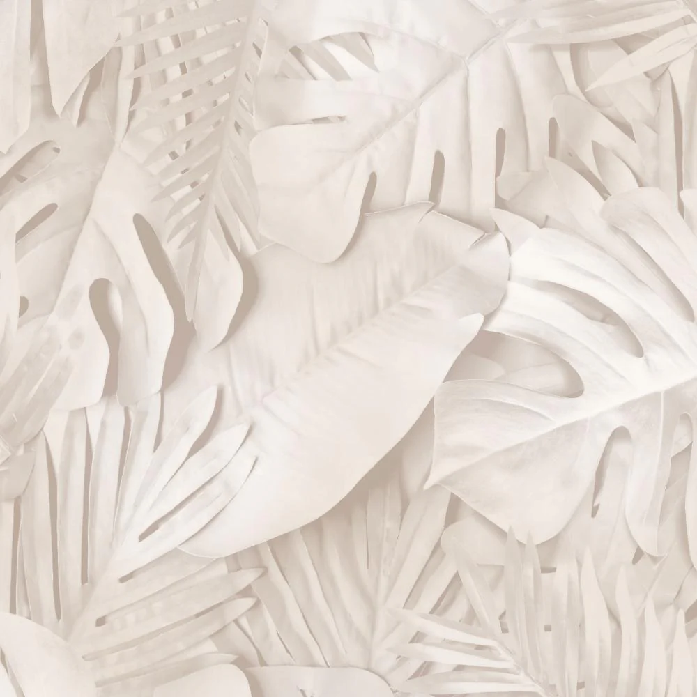 Large Photoreal Tropical Leaves Beige Wallpaper