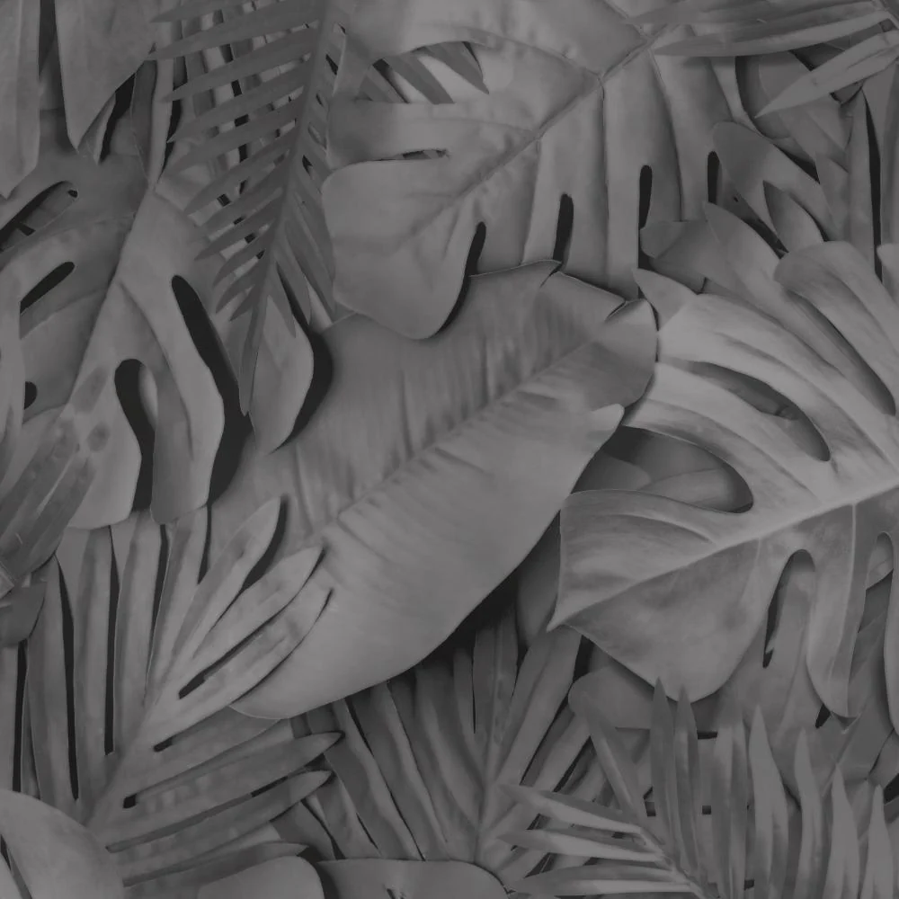 Large Photoreal Tropical Leaves Black Wallpaper