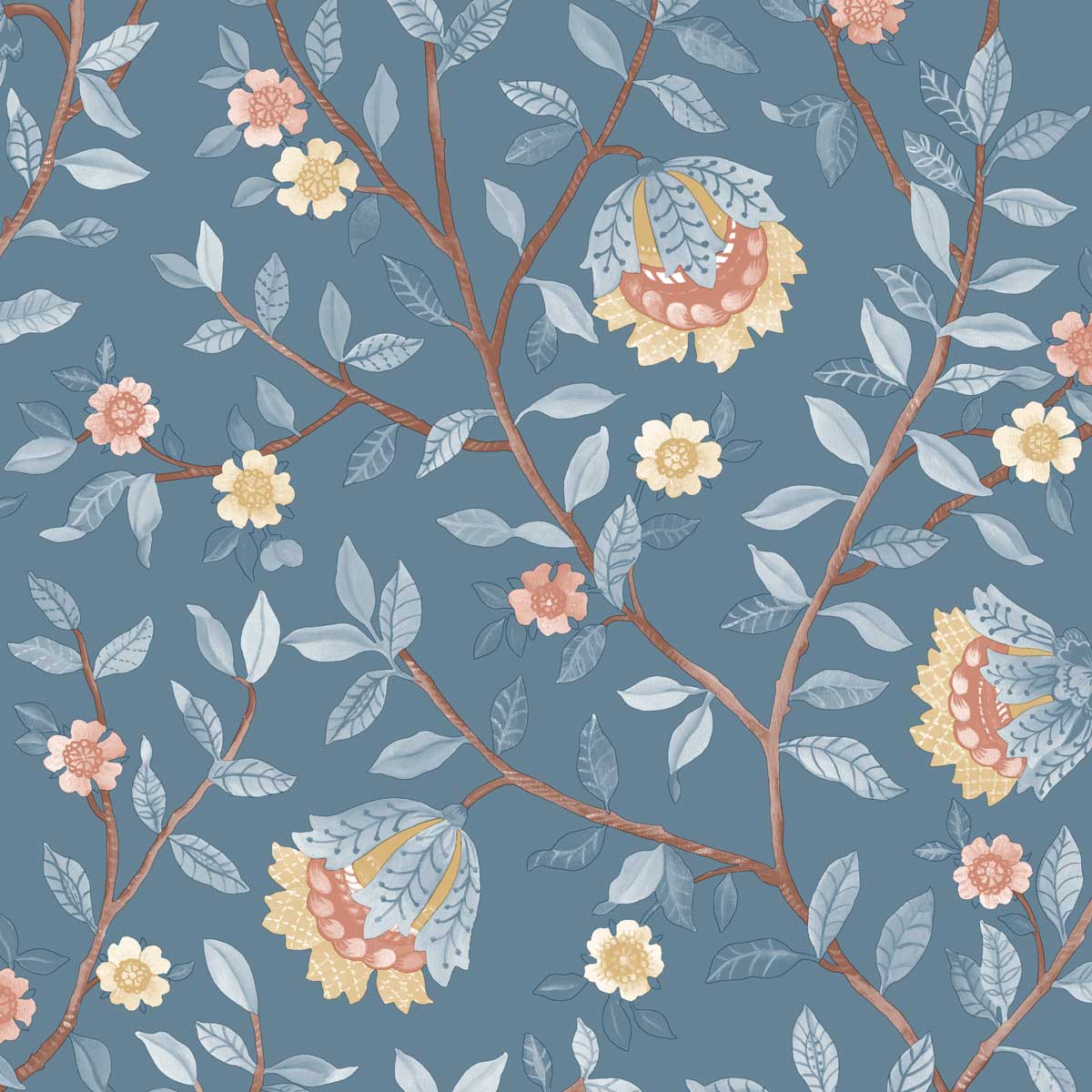 Vintage Botanical Blooms Blue Wallpaper