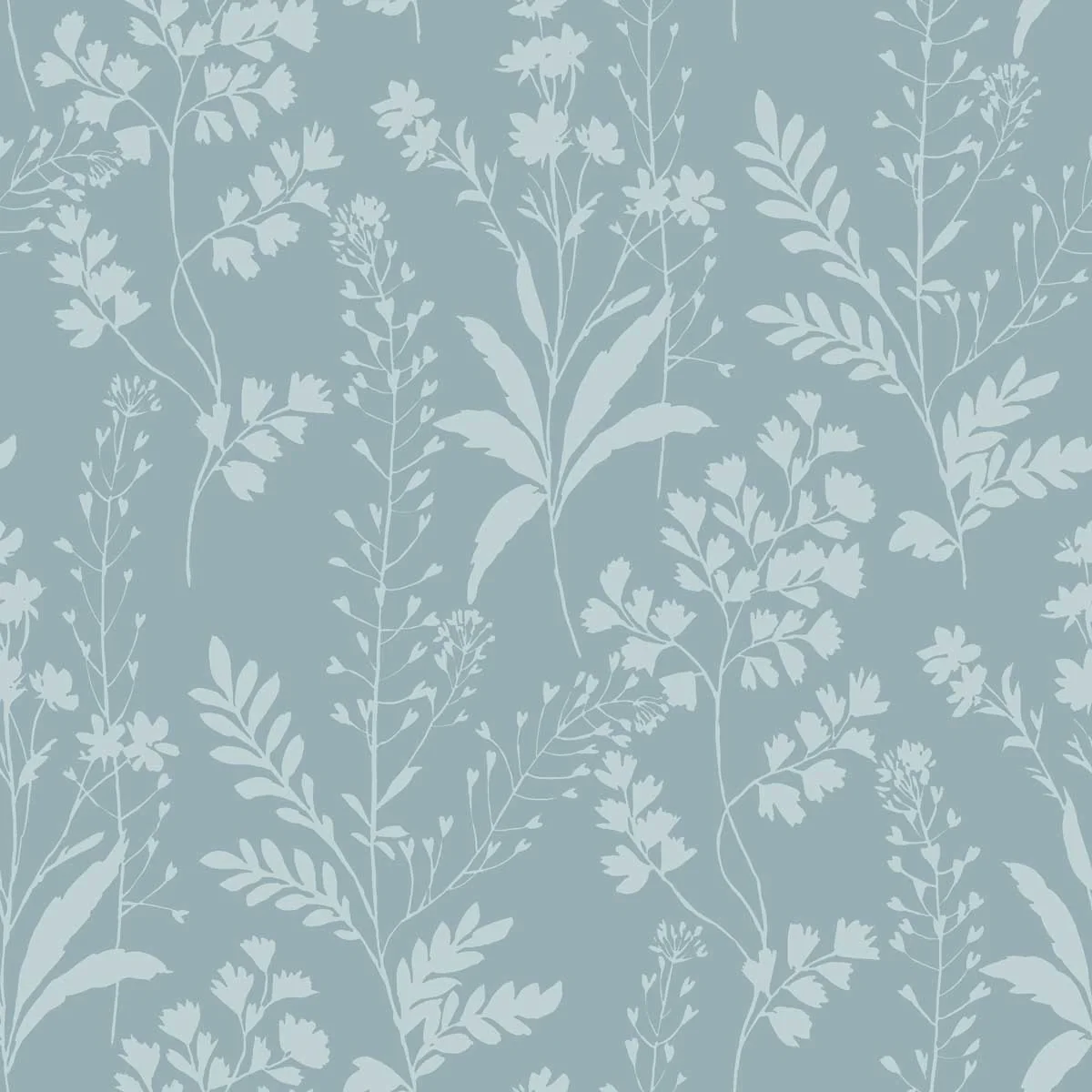 Wildflower Silhouettes Turquoise Blue Wallpaper