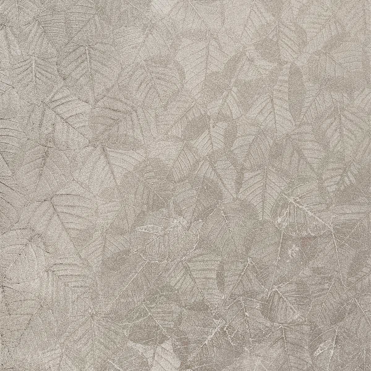 Luminous Leaf Collage Silver Beige on Foil Wallpaper