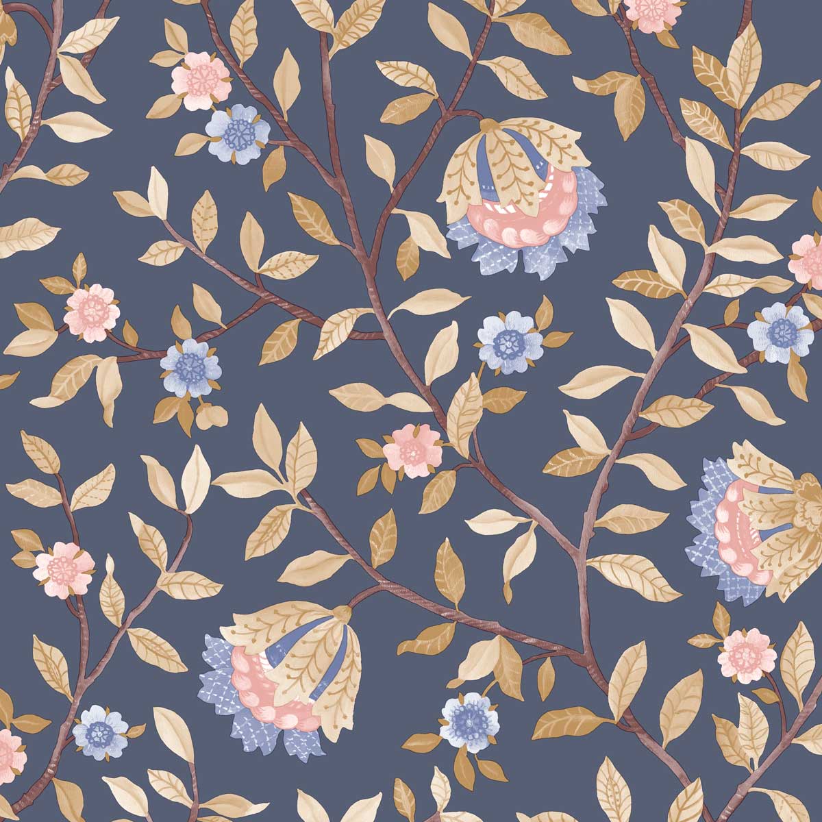 Vintage Botanical Blooms Navy Wallpaper