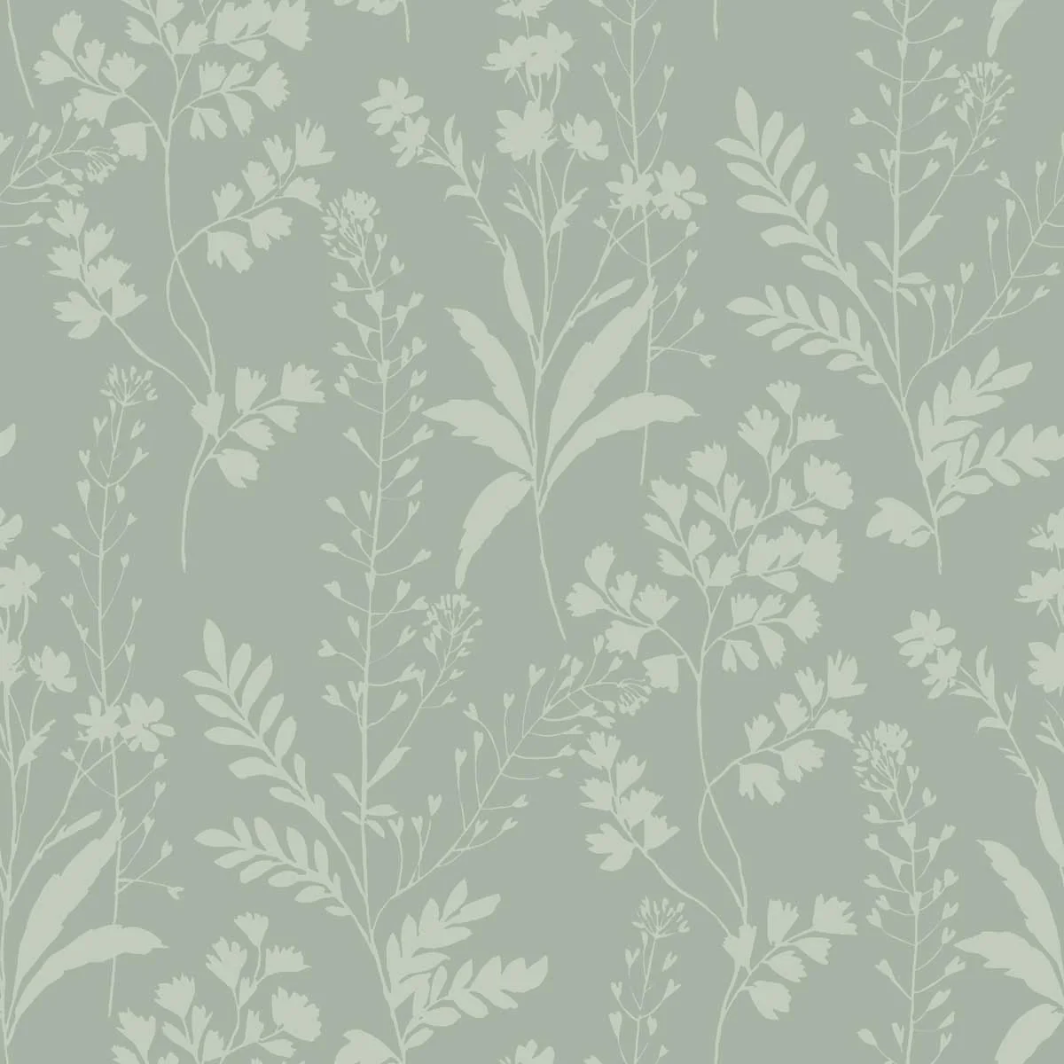 Wildflower Silhouettes Pale Green Wallpaper