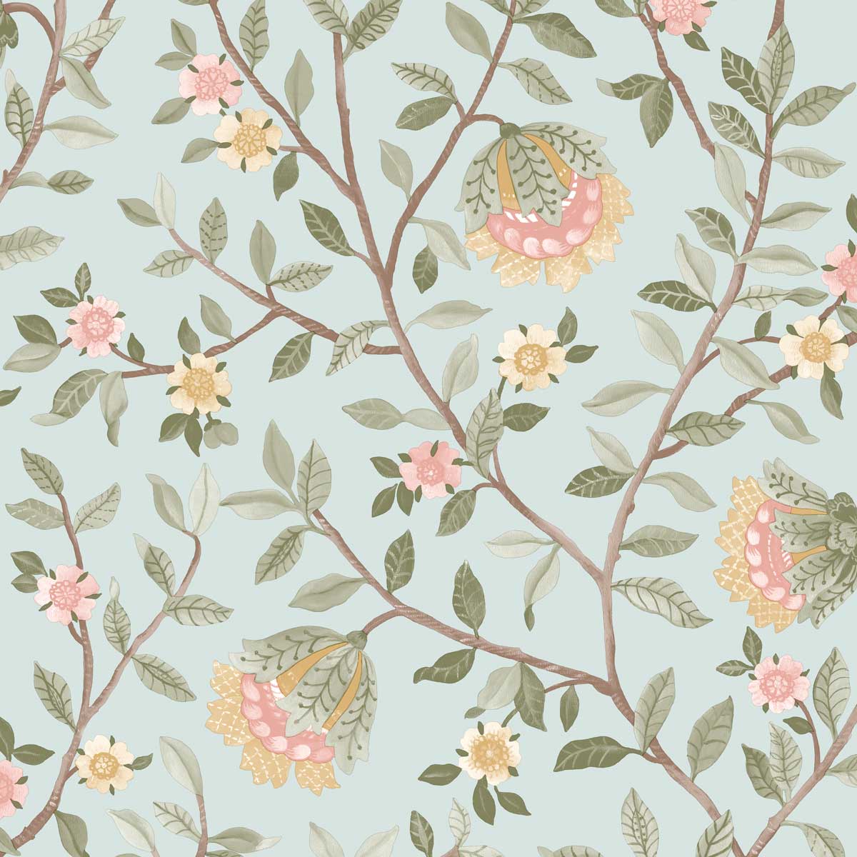 Vintage Botanical Blooms Green Wallpaper