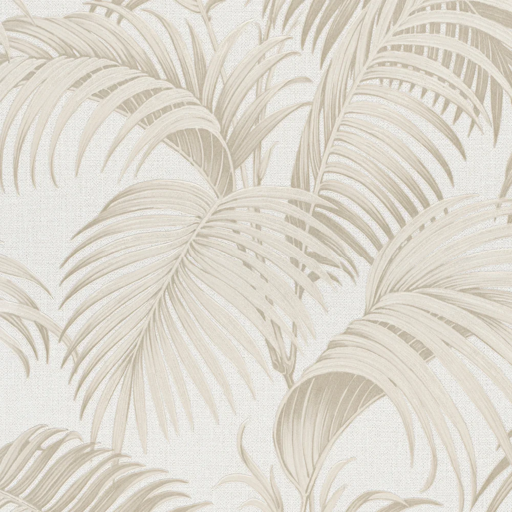 Sculpted Tropical Leaf Beige Wallpaper