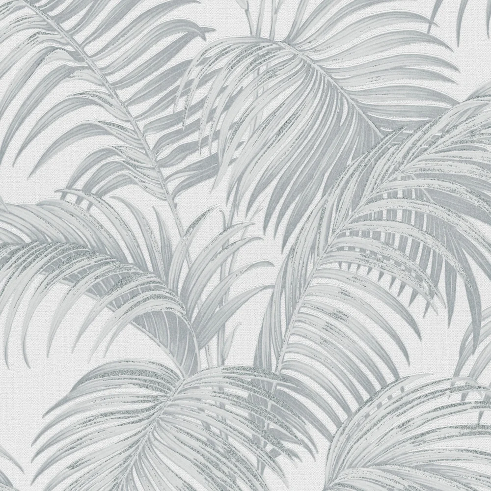 Sculpted Tropical Leaf Light Grey Wallpaper