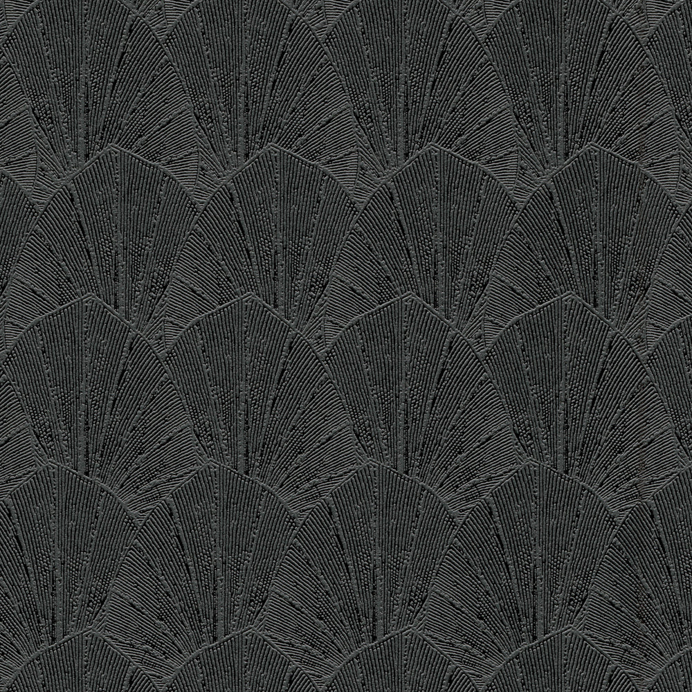 Sculpted Fan Leaf Black Wallpaper