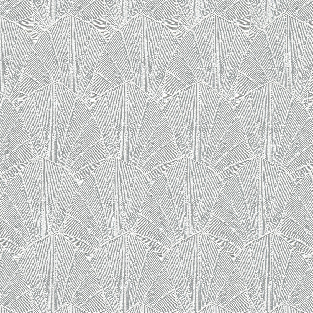 Sculpted Fan Leaf Silver Wallpaper