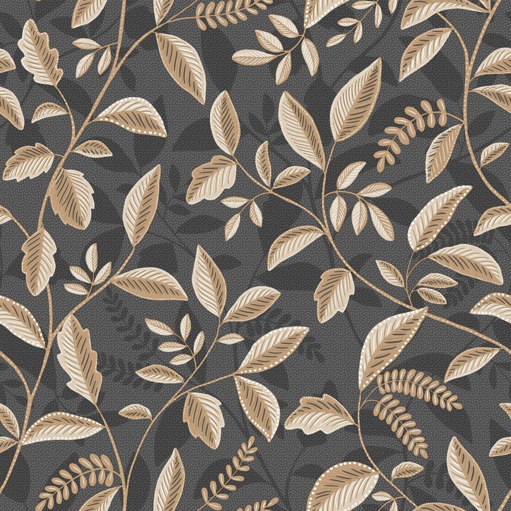 Tranquil Leafy Vine Black and Beige Wallpaper