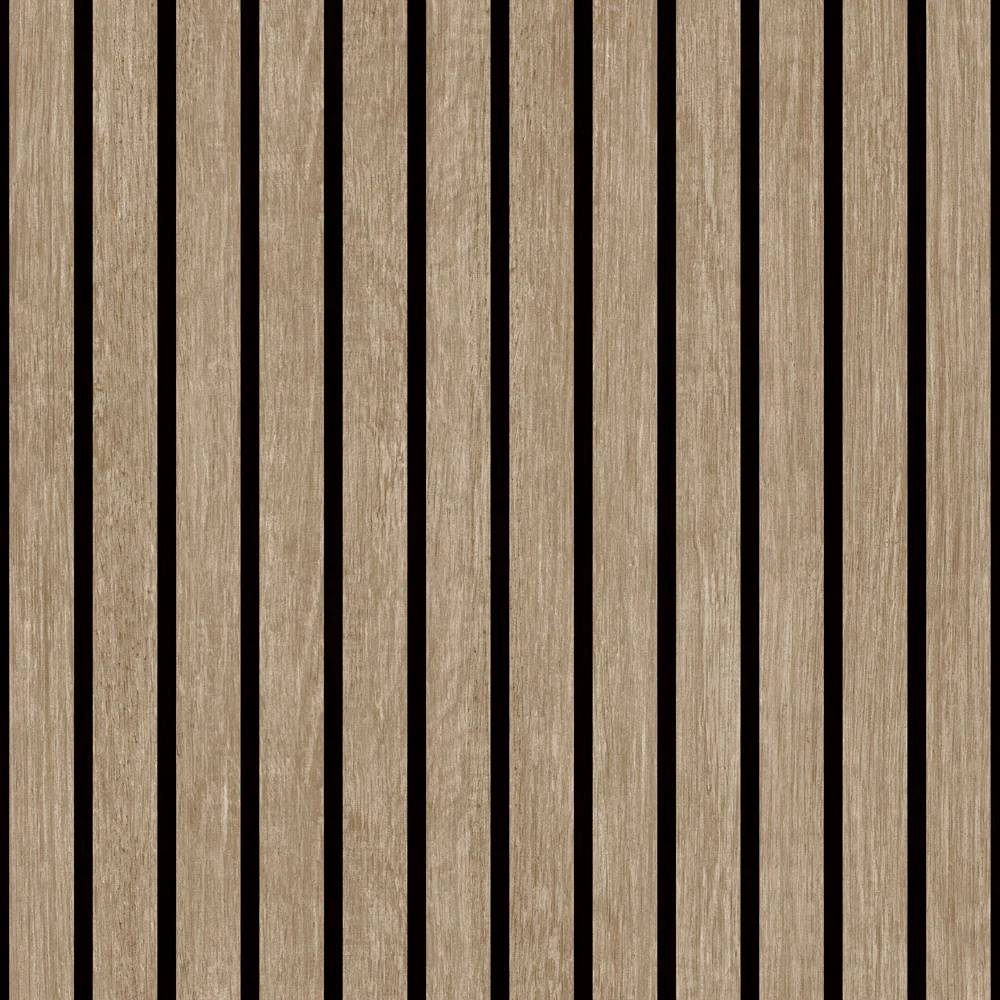 Modern Wood Slat Taupe Wallpaper