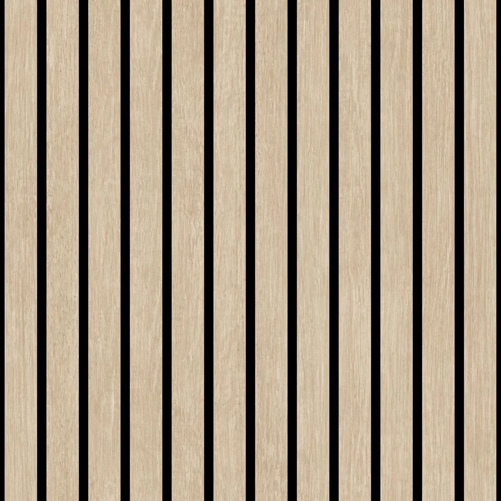 Modern Wood Slat Beige Wallpaper
