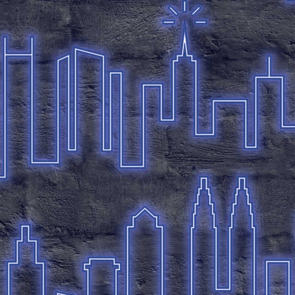 Neon City Skyline Blue Wallpaper