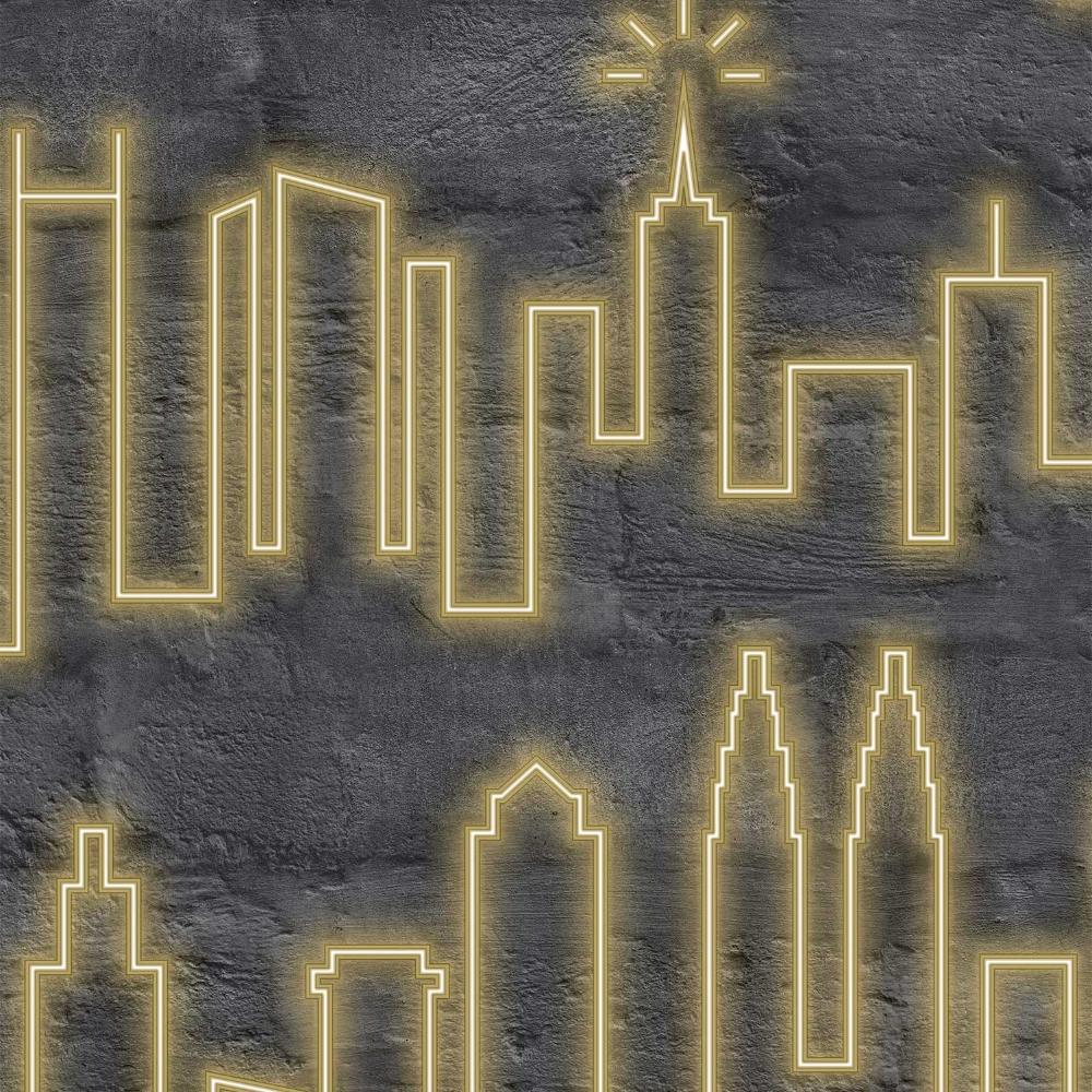 Neon City Skyline Yellow Wallpaper