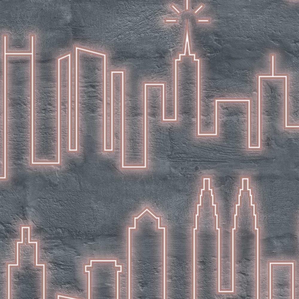 Neon City Skyline Pink Wallpaper
