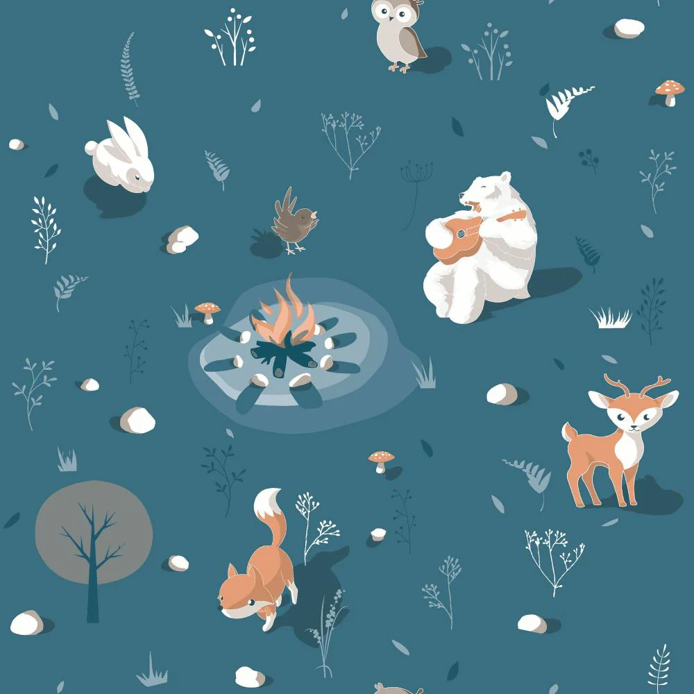 Woodland Friends Blue Wallpaper