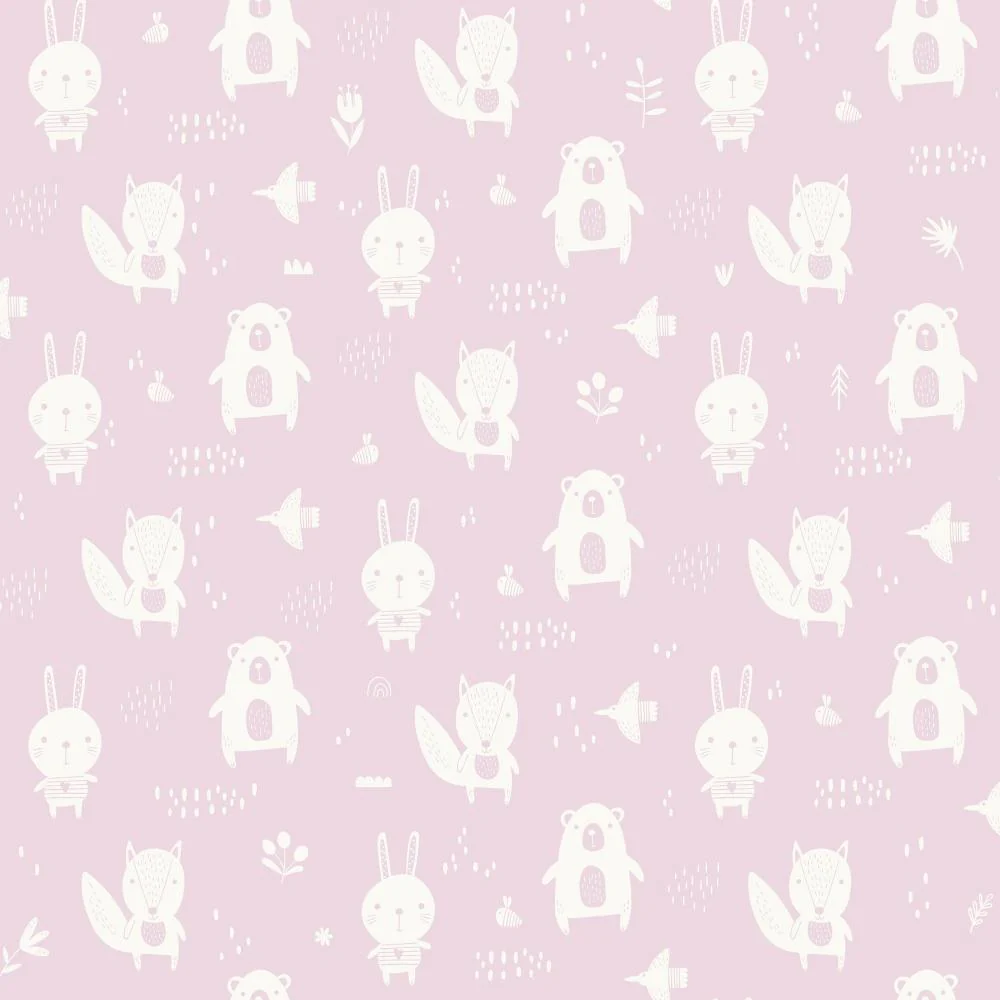 Woodland Pals Pink Wallpaper