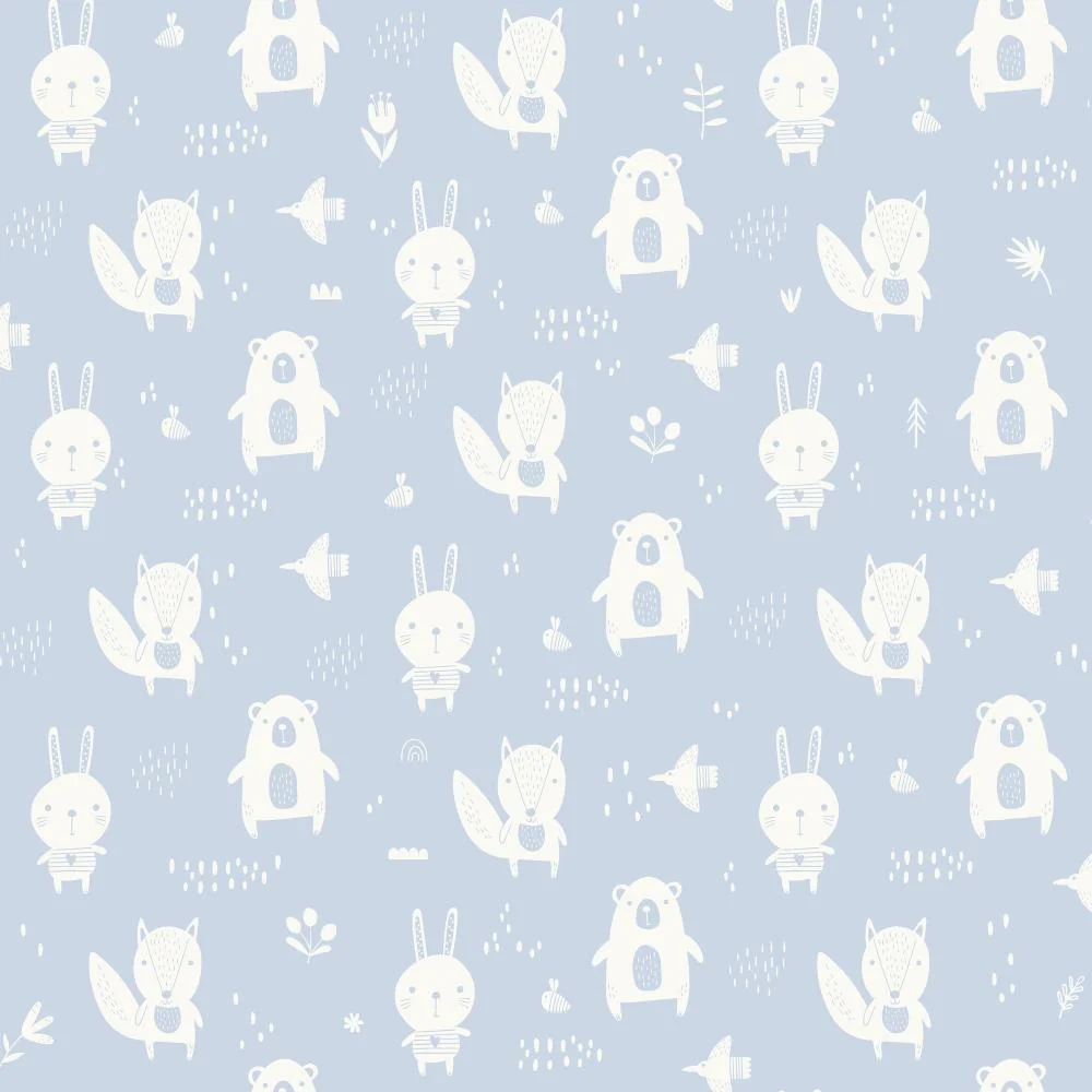 Woodland Pals Blue Wallpaper