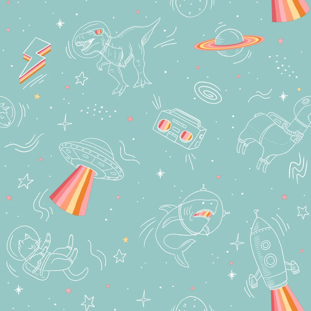 Space Adventures Aqua Wallpaper